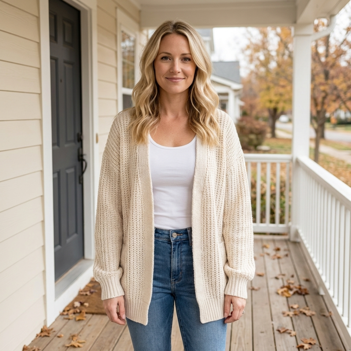 Allison | Balloon Sleeve Open-Front Cardigan