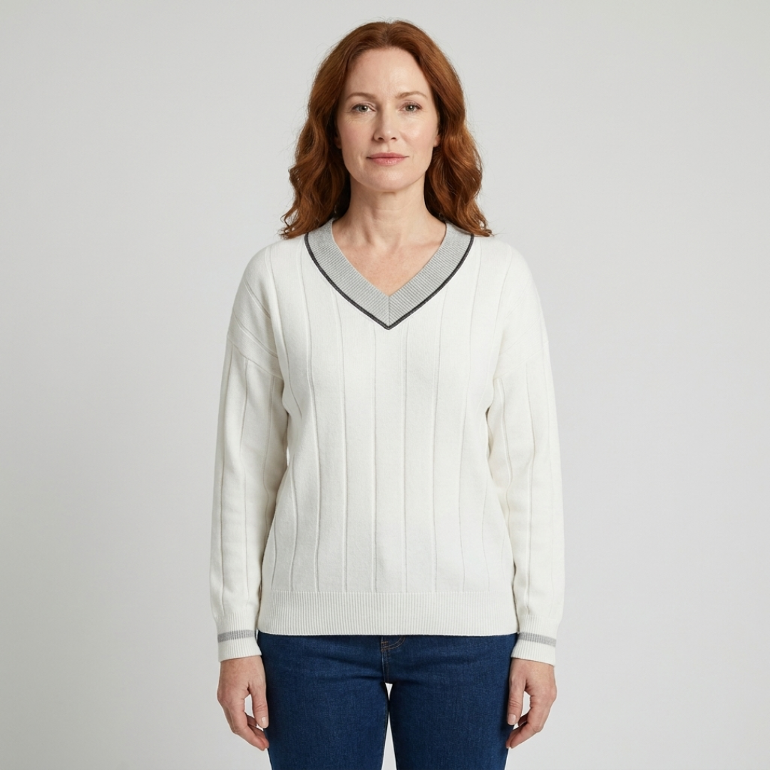 Rachel | Contrast Trim V-Neck Sweater
